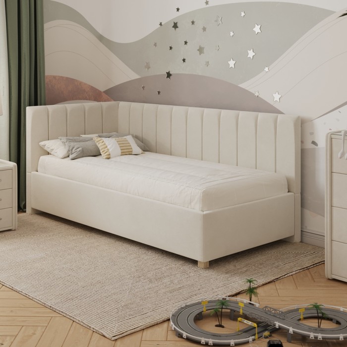 Кровать «Помпиду» без ПМ, 100×190 см, левая, премиум велюр, цвет лепестки ландыша - Фото 1