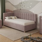 Кровать «Помпиду» с ПМ, 100×190 см, левая, премиум велюр, цвет пыльная роза - фото 110789525