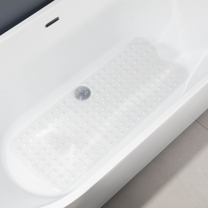 Коврик противоскользящий в ванну на присосках, 39×99 см, прозрачный 10530684