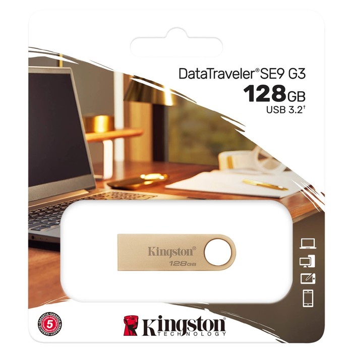 Флешка Kingston 128GB DataTraveler SE9 DTSE9G3/128GB USB3.0 золотистый - фото 51656130