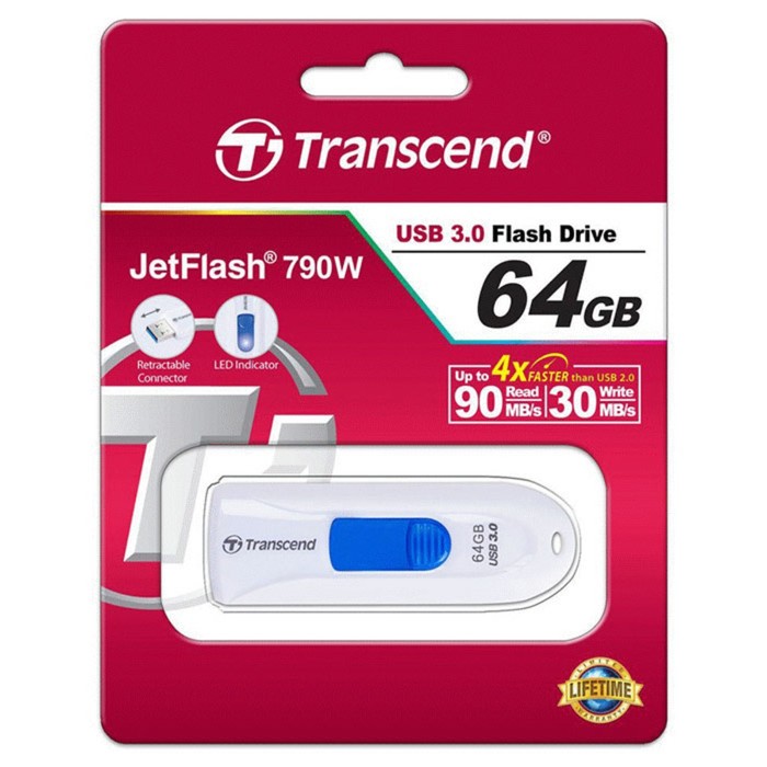 Флешка Transcend 64GB Jetflash 790 TS64GJF790W USB3.0 белый - фото 51621702