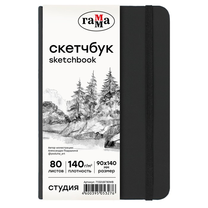

Скетчбук 90 х 140 мм, 80 листов, Гамма "Студия", внутренний блок белый, 140 г/м2