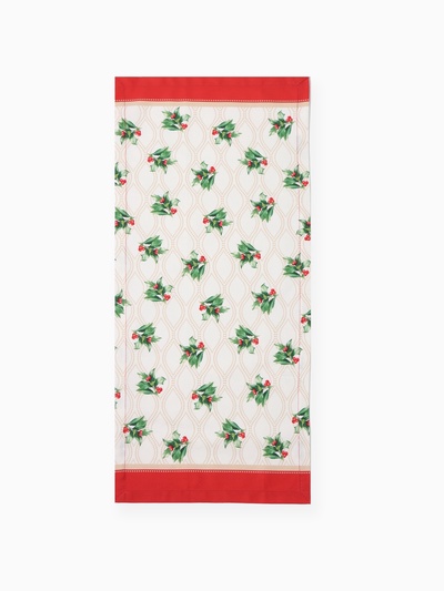 Дорожка на стол Этель «Новогоднее украшение» 30×70 см, 100% хлопок, саржа 190 г/м², бежевая/красная