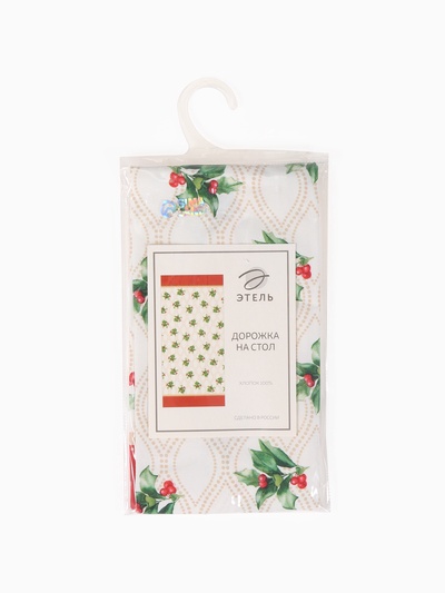 Дорожка на стол Этель «Новогоднее украшение» 30×70 см, 100% хлопок, саржа 190 г/м², бежевая/красная