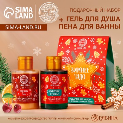 Подарочный набор новогодний женский «Зимнее чудо»: гель для душа и пена для ванны, 2×100 мл, URAL LAB