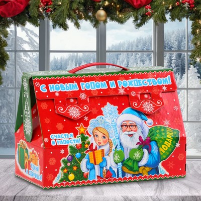 Подарочная коробка новогодняя Дед Мороз и Снегурочка 17,5 х 25 х 12,5 см