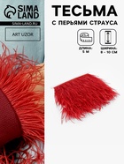 Перья страуса декоративные, на ленте, 8-10 см, 5±0.5 м, красные - Фото 1