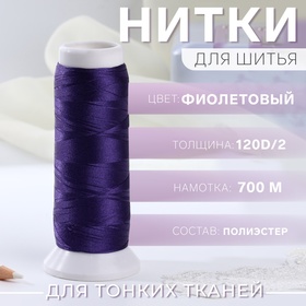 Нить атласная для вышивания, 120D/2, 700 м, фиолетовая №743 10242605