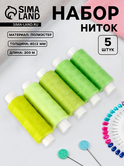 Нитки «Лаймовый пирог», 40/2, 200 м, набор 5 шт., разноцветные