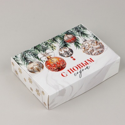 Коробка складная «Роскошные шары», 21 х 15 х 5 см, Новый год