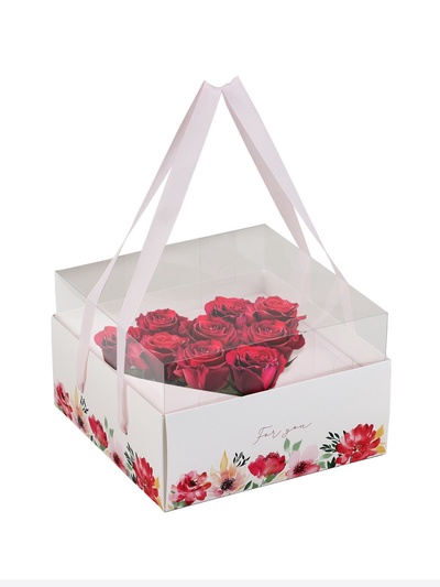 Коробка для цветов с фигурным вкладышем и пластиковой крышкой «Цветы для тебя», 23.5 х 23.5 х 15 с