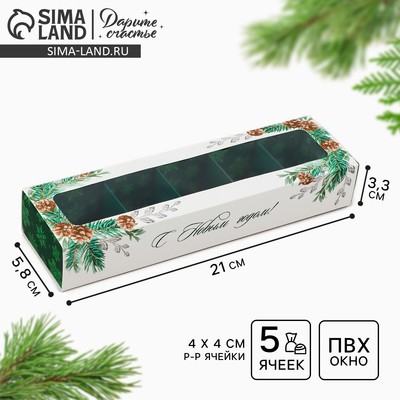 Коробка под 5 конфет новогодняя с ячейками «С новым счастьем» 21×3×5.5 см