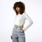 Ремень женский 110×3.5 см, круглая пряжка-затяжка металл, серебристая, бежевый - Фото 7