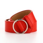 Ремень женский 110×3.5 см, круглая пряжка-затяжка металл, серебристая, красный - Фото 4