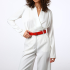 Ремень женский 110×3.5 см, круглая пряжка-затяжка металл, серебристая, красный - Фото 2