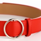 Ремень женский 110×3.5 см, круглая пряжка-затяжка металл, серебристая, красный - Фото 6
