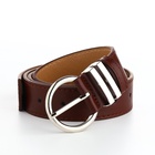 Ремень женский с винтом, 110×3.5 см, круглая пряжка металл, серебристая, коричневый - Фото 4