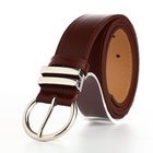 Ремень женский с винтом, 110×3.5 см, круглая пряжка металл, серебристая, коричневый - Фото 5