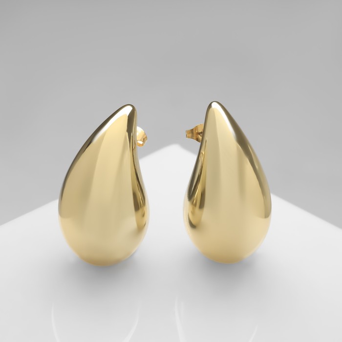 Серьги пластик «Капля» крупная, цвет золото - Фото 1