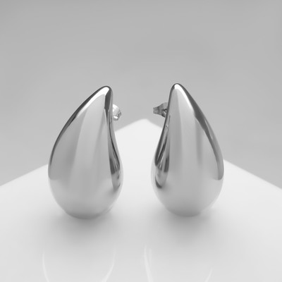 Серьги пластик «Капля» крупная, цвет серебро