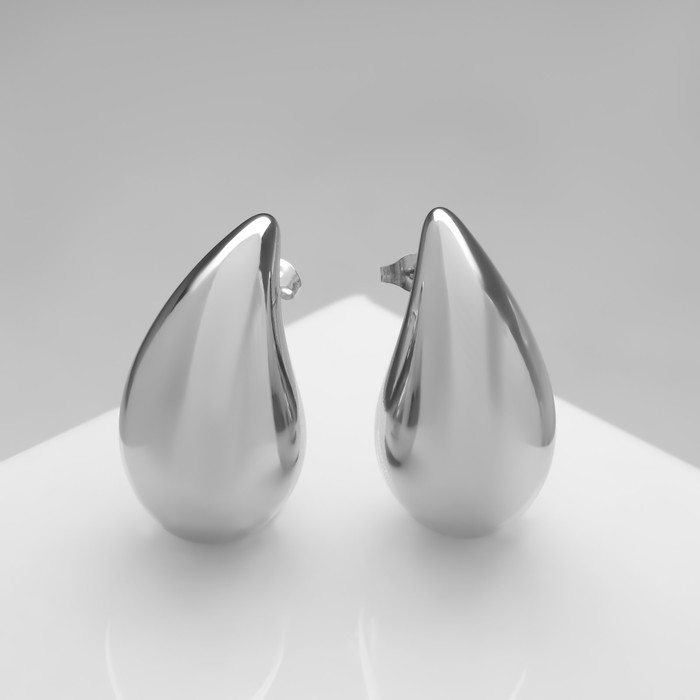 Серьги пластик «Капля» крупная, цвет серебро - Фото 1