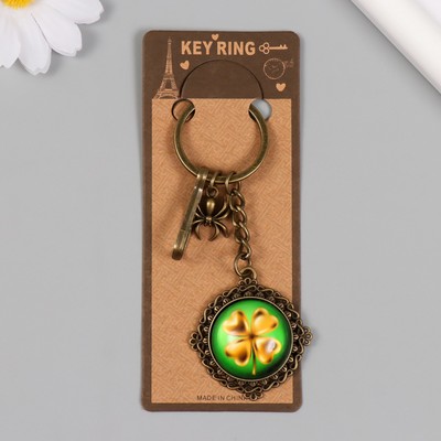 Брелок для ключей на кольце с карабином «Паучок и клевер в медальоне», под бронзу 9.5 см
