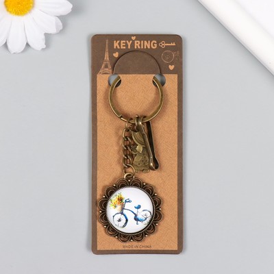 Брелок для ключей на карабине «Девочка и велосипед в медальоне», металл, стекло, под бронзу, 9.5 см