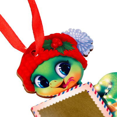 Ёлочная игрушка - подвеска деревянная Лесная мастерская «Новый год! Змея в шапке» со скретч-слоем