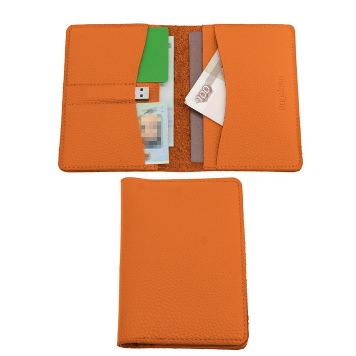 Обложка для паспорта, натуральная кожа, оранжевый 20х14х0,2 см - Фото 1