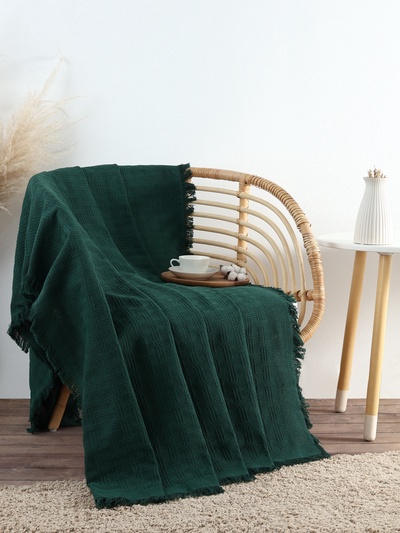 Плед с бахромой «Этель» Emerald, 130×180 см, жаккард
