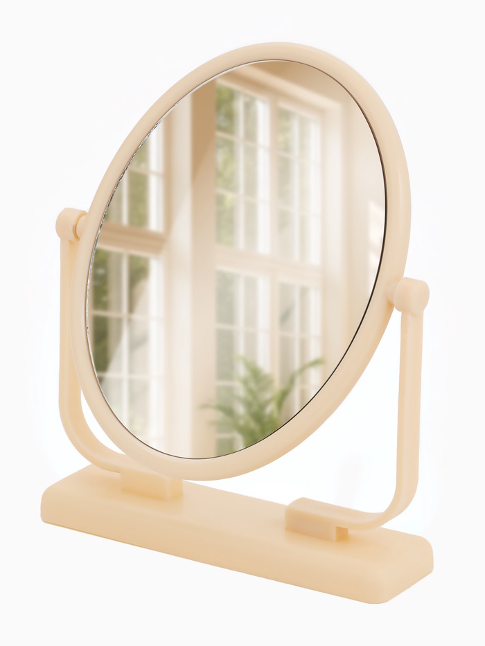 Зеркало настольное, овальное, 12.5×15.5 см, (9.5×12 см), бежевое - Фото 1