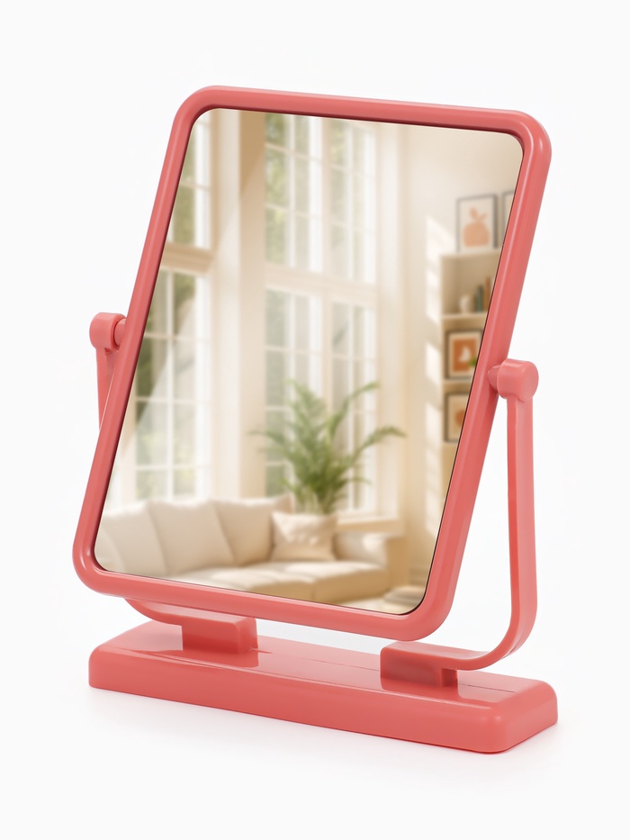 Зеркало настольное, зеркальная поверхность 9.5×12 см, розовое - Фото 1