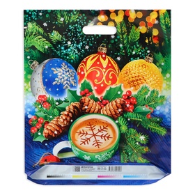 Пакет подарочный новогодний «Огоньки», полиэтиленовый с вырубной ручкой 40?47 см (комплект 50 шт)