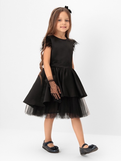 Платье нарядное для девочки KAFTAN с перьями, чёрное, рост 98-104 см