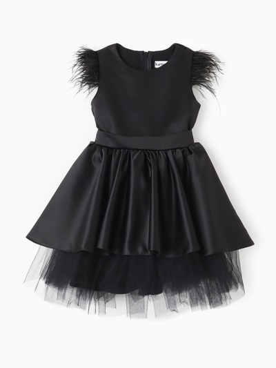 Платье нарядное для девочки KAFTAN с перьями, чёрное, рост 98-104 см