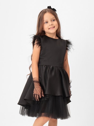 Платье нарядное для девочки KAFTAN с перьями, чёрное, рост 98-104 см