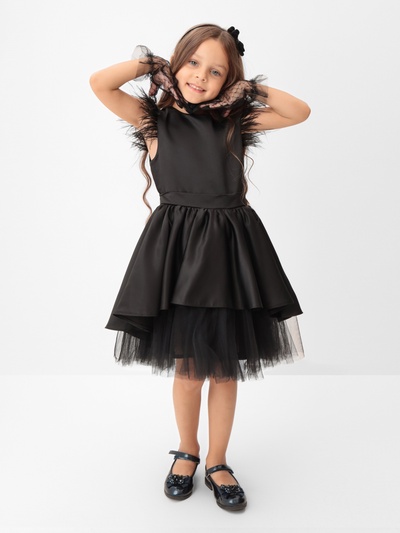 Платье нарядное для девочки KAFTAN с перьями, чёрное, рост 98-104 см