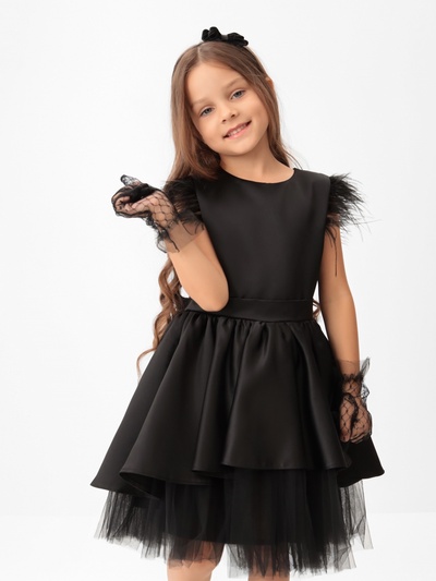 Платье нарядное для девочки KAFTAN с перьями, чёрное, рост 98-104 см