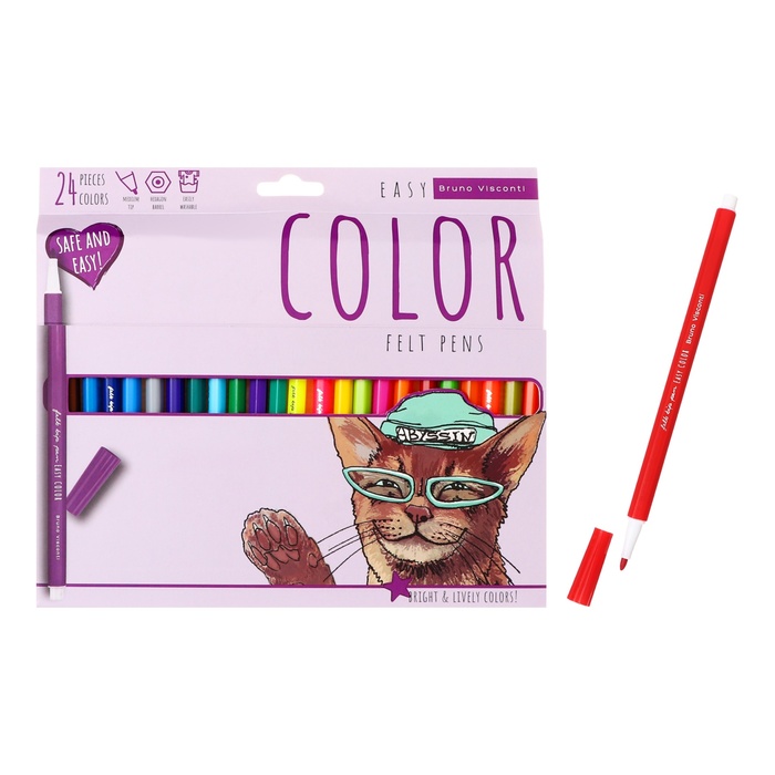 

Фломастеры 24цв BrunoVisconti EASYCOLOR, пласт, шестигран, в карт коробке