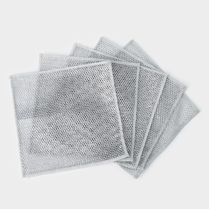 Сетка для мытья посуды узелковая, металлическая, однослойная, 5 шт., 19×19 см - Фото 1