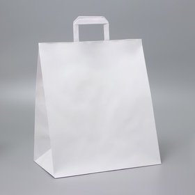Пакет крафт без печати, белый, плоская ручка, 32?20?34 см (комплект 25 шт)
