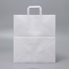 Пакет крафт без печати, белый, плоская ручка, 32×20×34 см - Фото 3