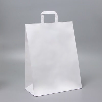 Пакет крафт, белый, плоская ручка, 32×18×43 см 70 г/м²