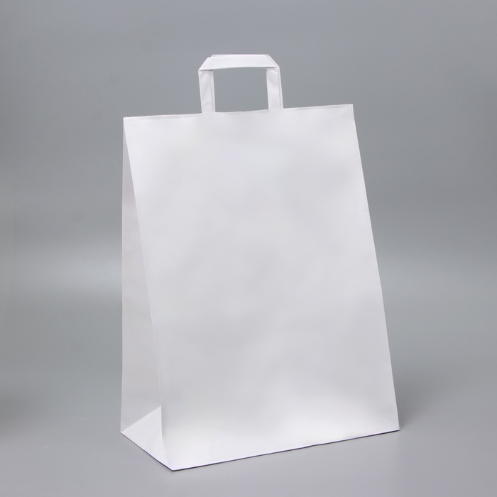 Пакет крафт, белый, плоская ручка, 32×18×43 см 70 г/м² - Фото 1