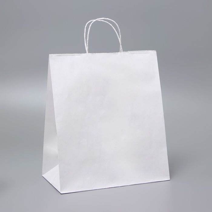 Пакет крафт без печати, белый, крученая ручка, 28×15×32 см - Фото 1