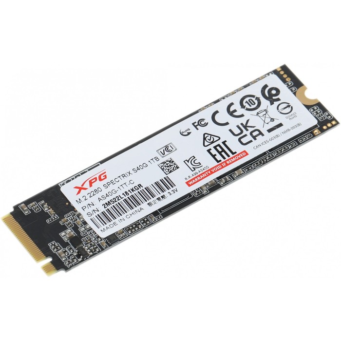 Накопитель SSD A-Data PCIe 3.0 x4 1TB AS40G-1TT-C S40G RGB M.2 2280 - фото 51621906