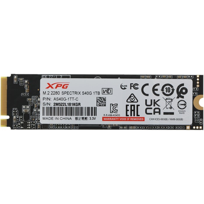 Накопитель SSD A-Data PCIe 3.0 x4 1TB AS40G-1TT-C S40G RGB M.2 2280 - фото 51621907