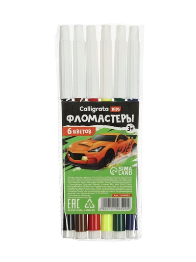 Фломастеры 6 цветов Calligrata «Машинка», невентилируемый колпачок