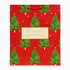 Пакет подарочный новогодний «Счастливого Нового года», на бежевом, 26×32×12 см - Фото 2