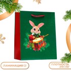 Пакет подарочный новогодний ламинированный "Заяц-барабанщик", 18×22.3×10 см - Фото 1